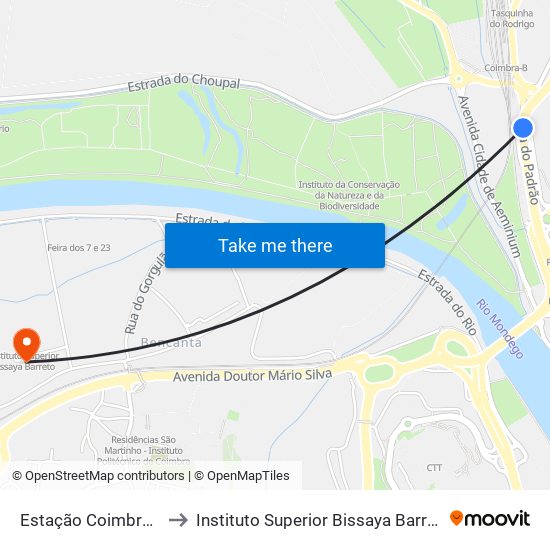 Estação Coimbra B to Instituto Superior Bissaya Barreto map