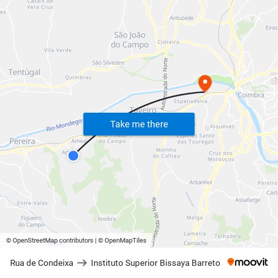 Rua de Condeixa to Instituto Superior Bissaya Barreto map