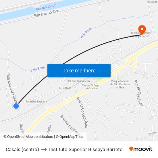 Casais (centro) to Instituto Superior Bissaya Barreto map
