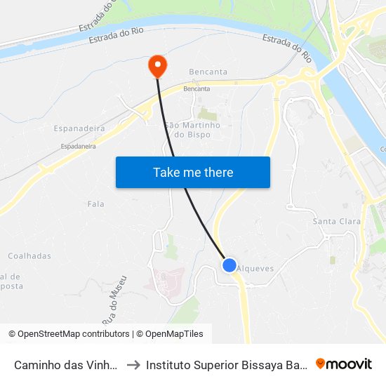 Caminho das Vinhas 1 to Instituto Superior Bissaya Barreto map