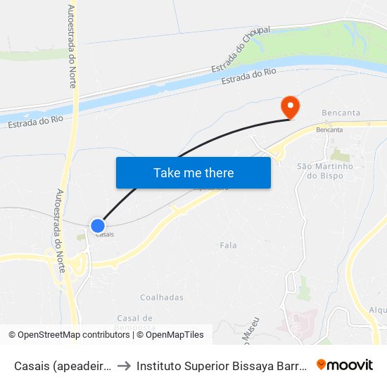 Casais (apeadeiro) to Instituto Superior Bissaya Barreto map