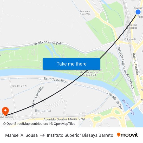 Manuel A. Sousa to Instituto Superior Bissaya Barreto map