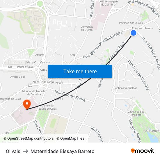 Olivais to Maternidade Bissaya Barreto map