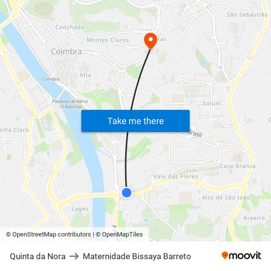 Quinta da Nora to Maternidade Bissaya Barreto map