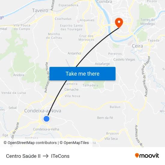 Centro Saúde II to ITeCons map