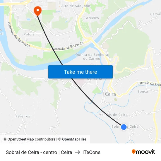 Sobral de Ceira - centro | Ceira to ITeCons map