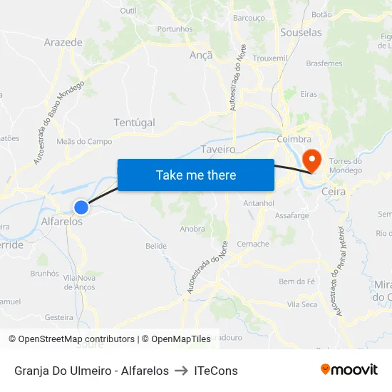 Granja Do Ulmeiro - Alfarelos to ITeCons map