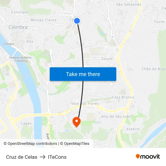 Cruz de Celas to ITeCons map