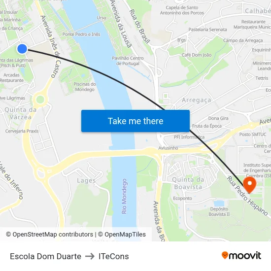Escola Dom Duarte to ITeCons map