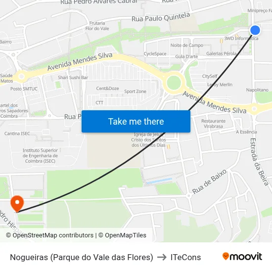 Nogueiras (Parque do Vale das Flores) to ITeCons map