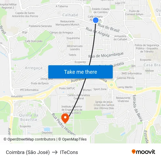 Coimbra (São José) to ITeCons map