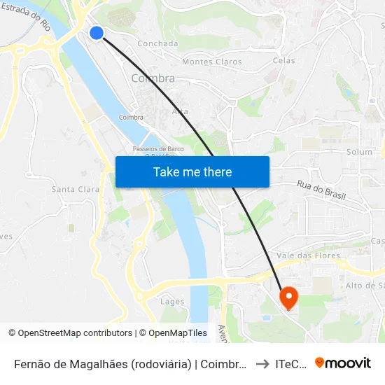 Fernão de Magalhães (rodoviária) | Coimbra (Rodoviária) to ITeCons map