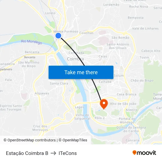 Estação Coimbra B to ITeCons map