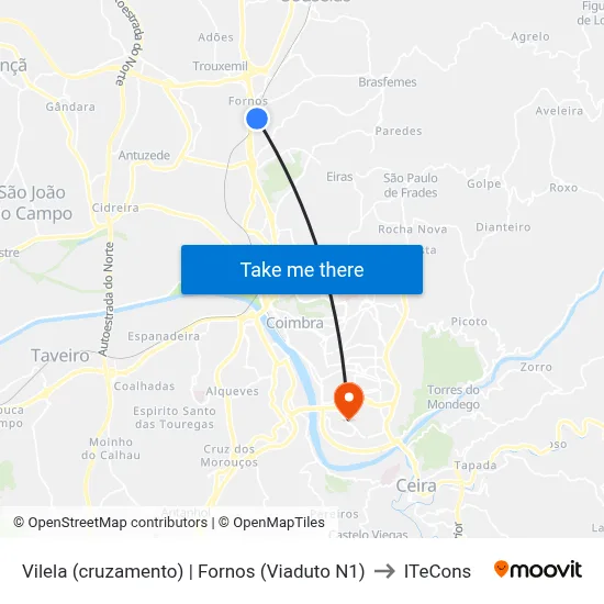 Vilela (cruzamento) | Fornos (Viaduto N1) to ITeCons map