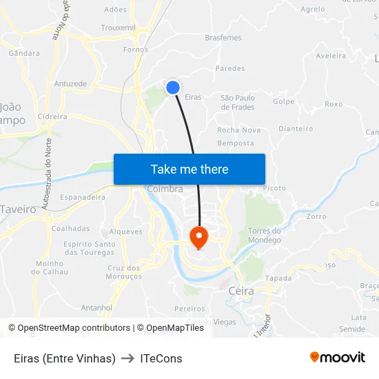 Eiras (Entre Vinhas) to ITeCons map