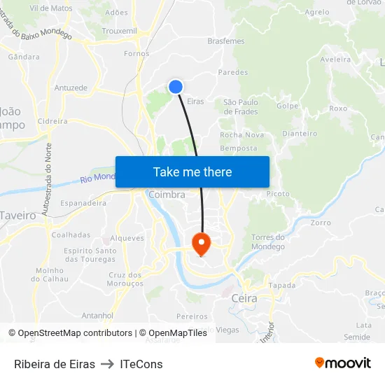Ribeira de Eiras to ITeCons map