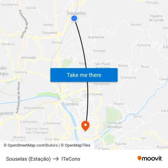Souselas (Estação) to ITeCons map