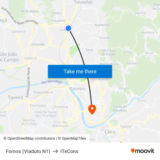 Fornos (Viaduto N1) to ITeCons map