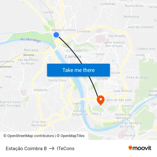 Estação Coimbra B to ITeCons map