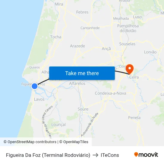 Figueira Da Foz (Terminal Rodoviário) to ITeCons map