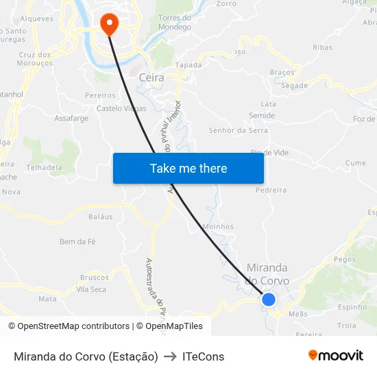 Miranda do Corvo (Estação) to ITeCons map
