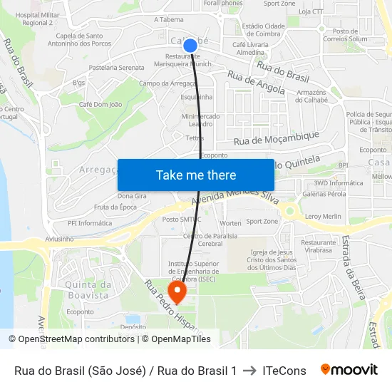 Rua do Brasil (São José) / Rua do Brasil 1 to ITeCons map