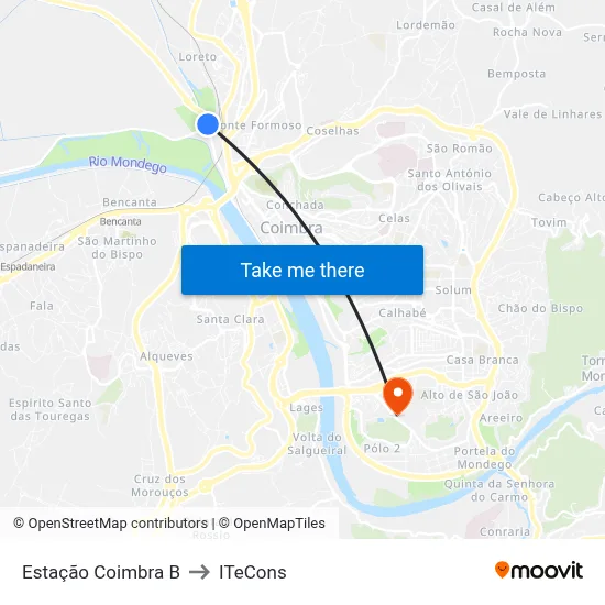 Estação Coimbra B to ITeCons map