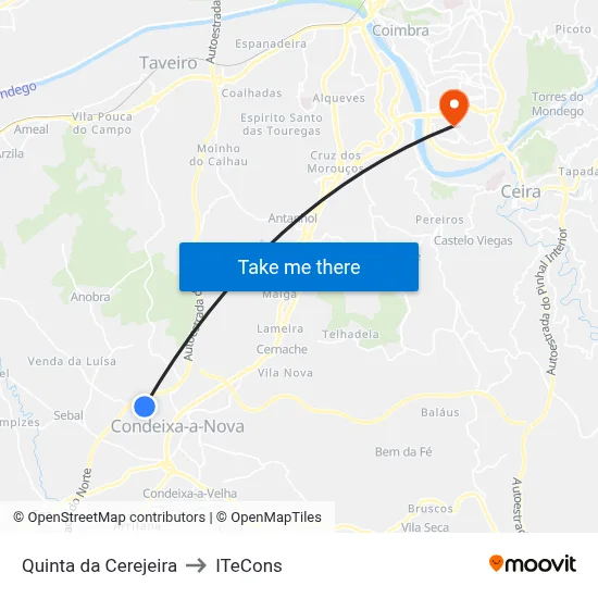 Quinta da Cerejeira to ITeCons map