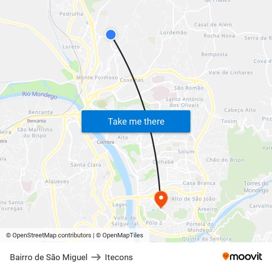 Bairro de São Miguel to Itecons map