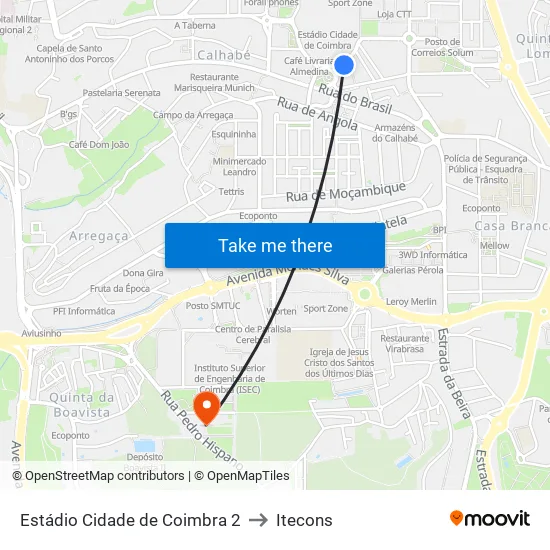 Estádio Cidade de Coimbra (Praça 25 de Abril) to Itecons map
