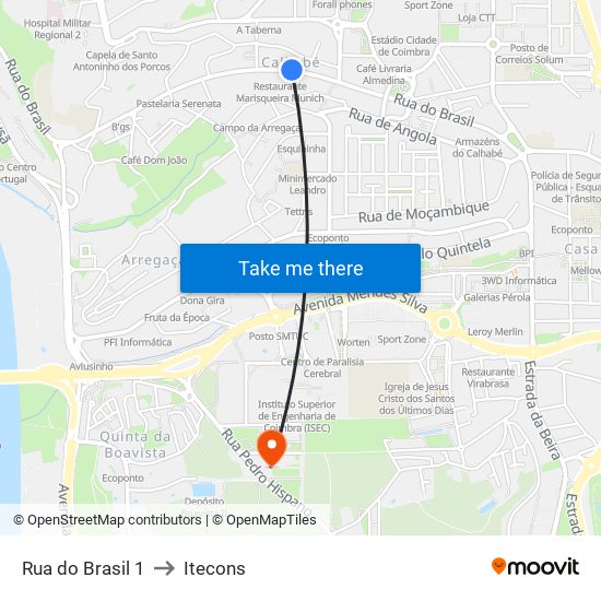 Rua do Brasil 1 to Itecons map