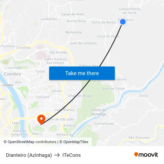 Dianteiro (Azinhaga) to ITeCons map