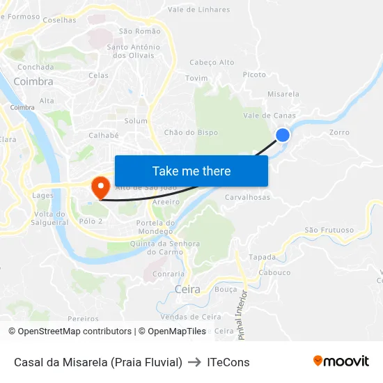 Casal da Misarela (Praia Fluvial) to ITeCons map