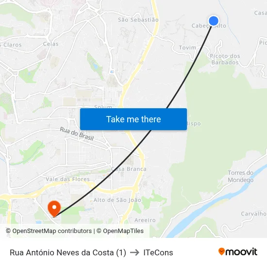 Rua António Neves da Costa (1) to ITeCons map