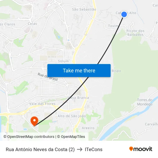 Rua António Neves da Costa (2) to ITeCons map