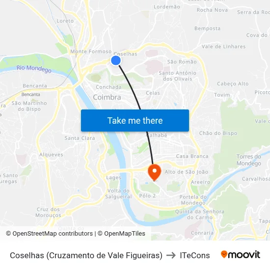 Coselhas (Cruzamento de Vale Figueiras) to ITeCons map