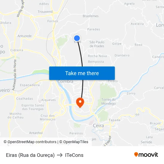Eiras (Rua da Oureça) to ITeCons map