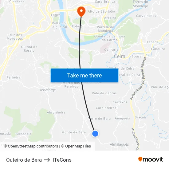 Outeiro de Bera to ITeCons map