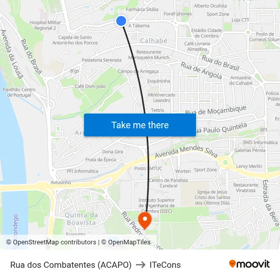 Rua dos Combatentes (ACAPO) to ITeCons map