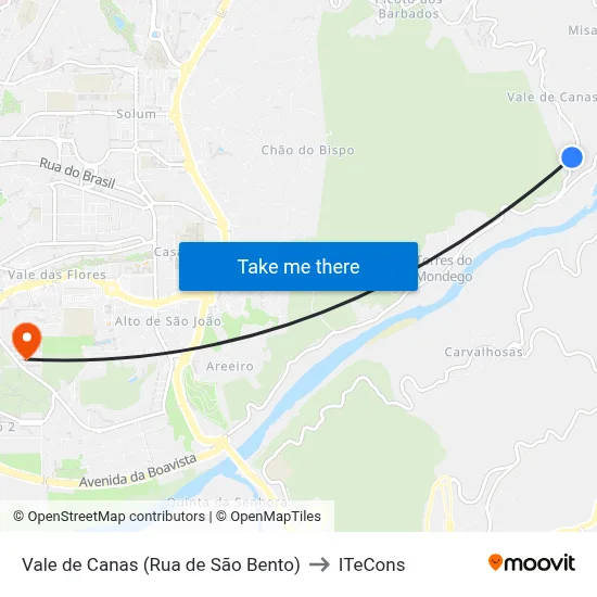 Vale de Canas (Rua de São Bento) to ITeCons map