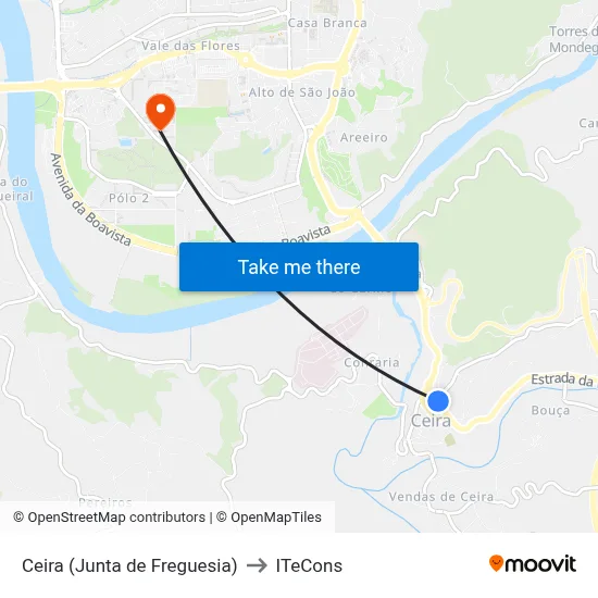 Ceira (Junta de Freguesia) to ITeCons map