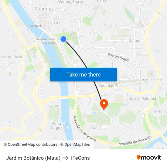 Jardim Botânico (Mata) to ITeCons map