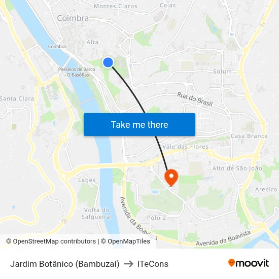 Jardim Botânico (Bambuzal) to ITeCons map