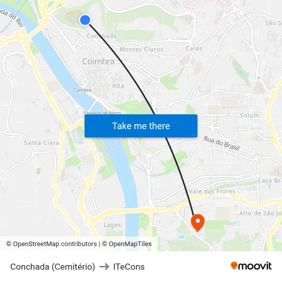 Conchada (Cemitério) to ITeCons map