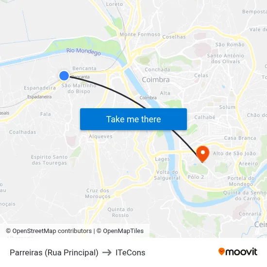 Parreiras (Rua Principal) to ITeCons map
