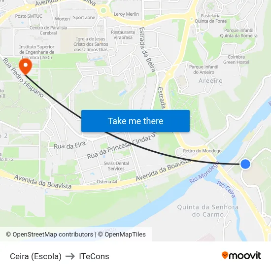 Ceira (Escola) to ITeCons map