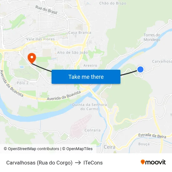 Carvalhosas (Rua do Corgo) to ITeCons map