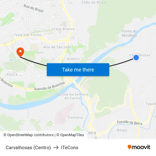 Carvalhosas (Centro) to ITeCons map