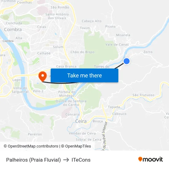 Palheiros (Praia Fluvial) to ITeCons map