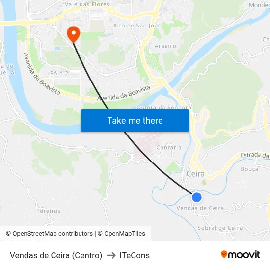 Vendas de Ceira (Centro) to ITeCons map